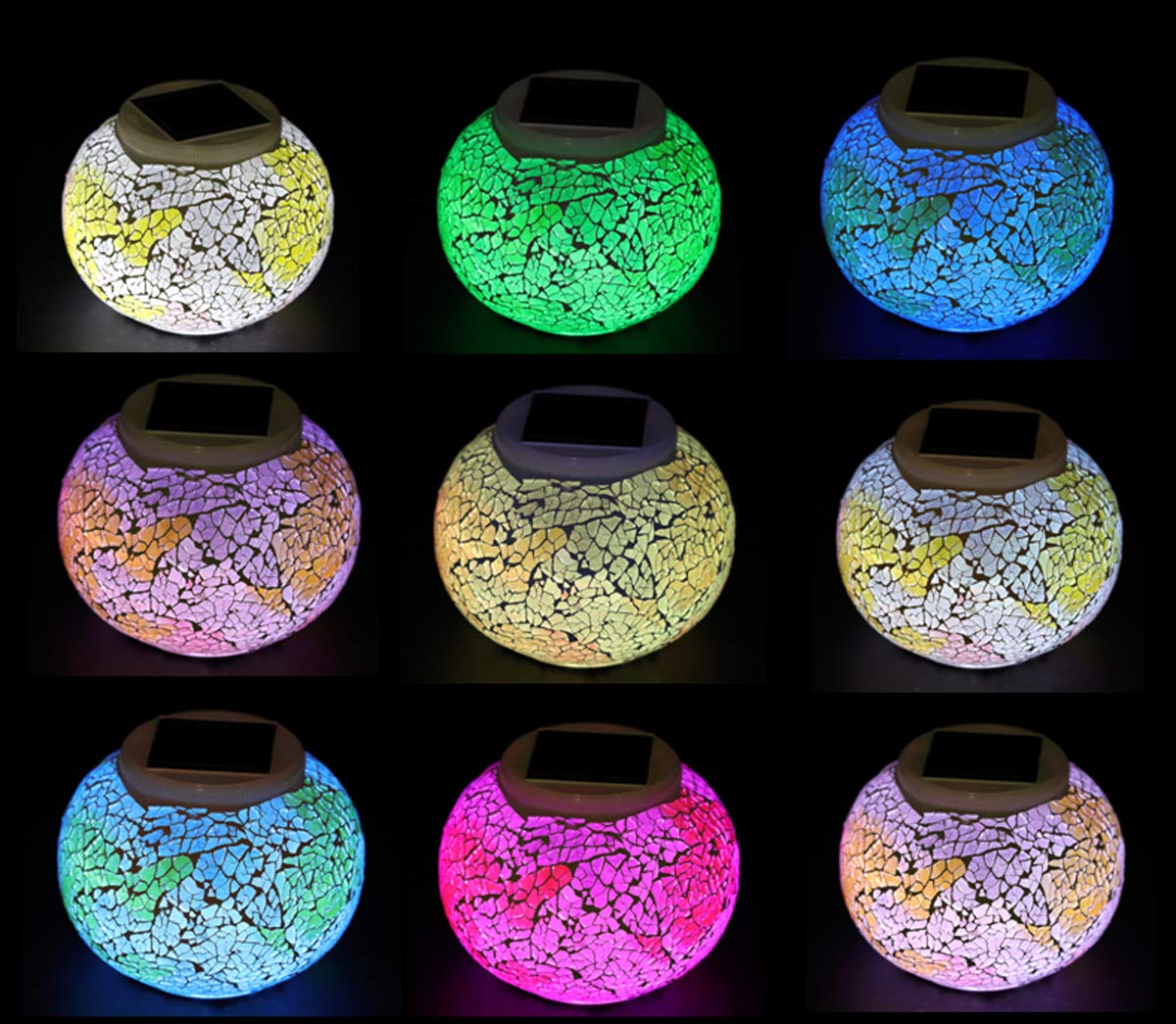 Color Changing Solar Powered Glass Mosaic Ball Led Garden Lights, Rechargeable Outdoor Waterproof Solar Night Lights Table Lamps for Decorations, Ideal Gifts