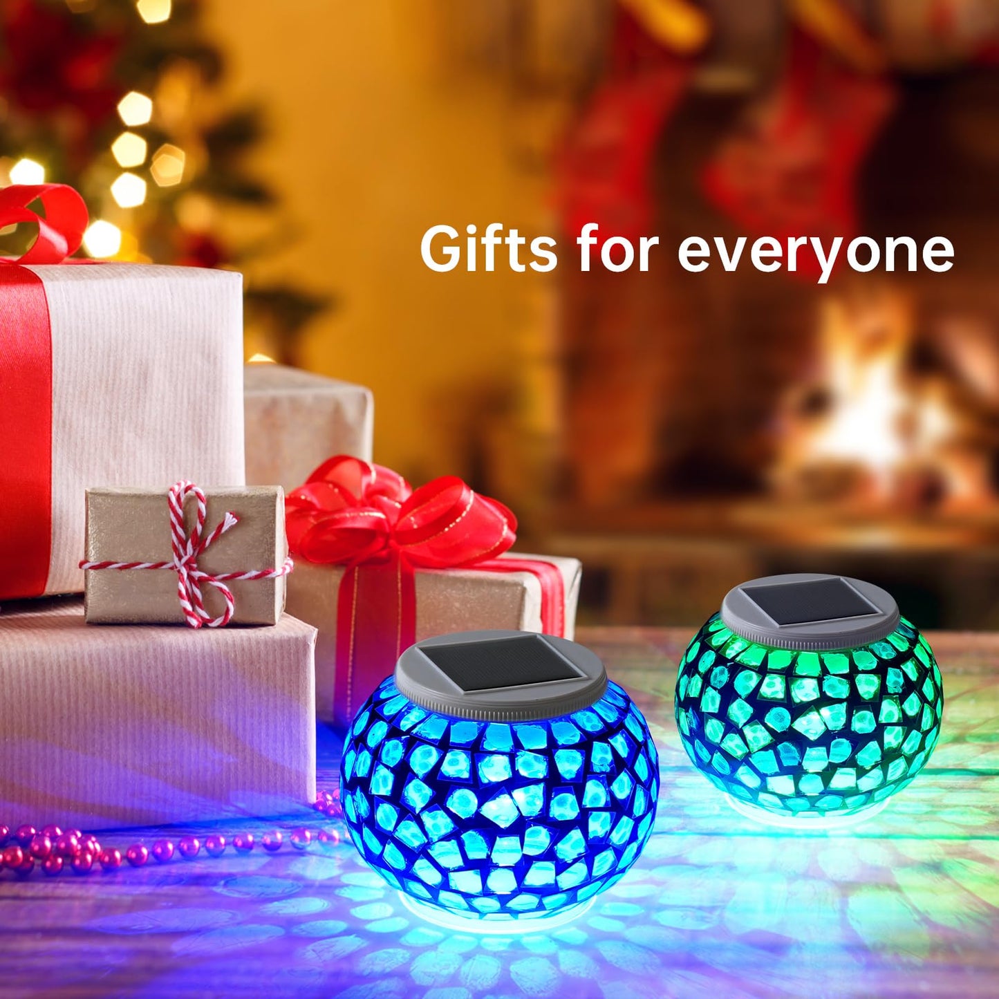 Color Changing Solar Powered Glass Mosaic Ball Led Garden Lights, Rechargeable Outdoor Waterproof Solar Night Lights Table Lamps for Decorations, Ideal Gifts
