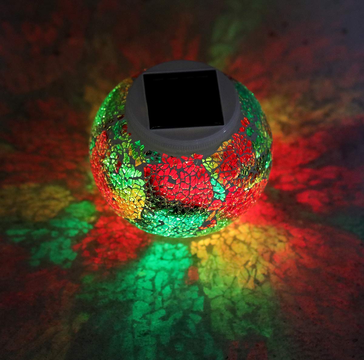 Color Changing Solar Powered Glass Mosaic Ball Led Garden Lights, Rechargeable Outdoor Waterproof Solar Night Lights Table Lamps for Decorations, Ideal Gifts