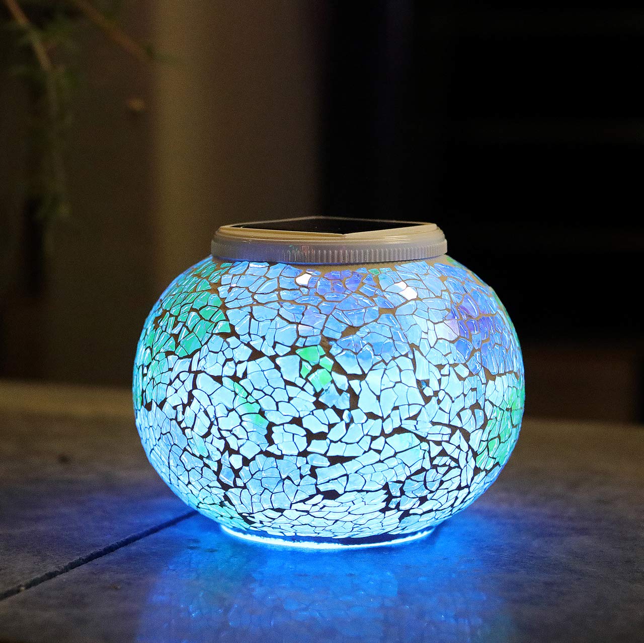 Color Changing Solar Powered Glass Mosaic Ball Led Garden Lights, Rechargeable Outdoor Waterproof Solar Night Lights Table Lamps for Decorations, Ideal Gifts