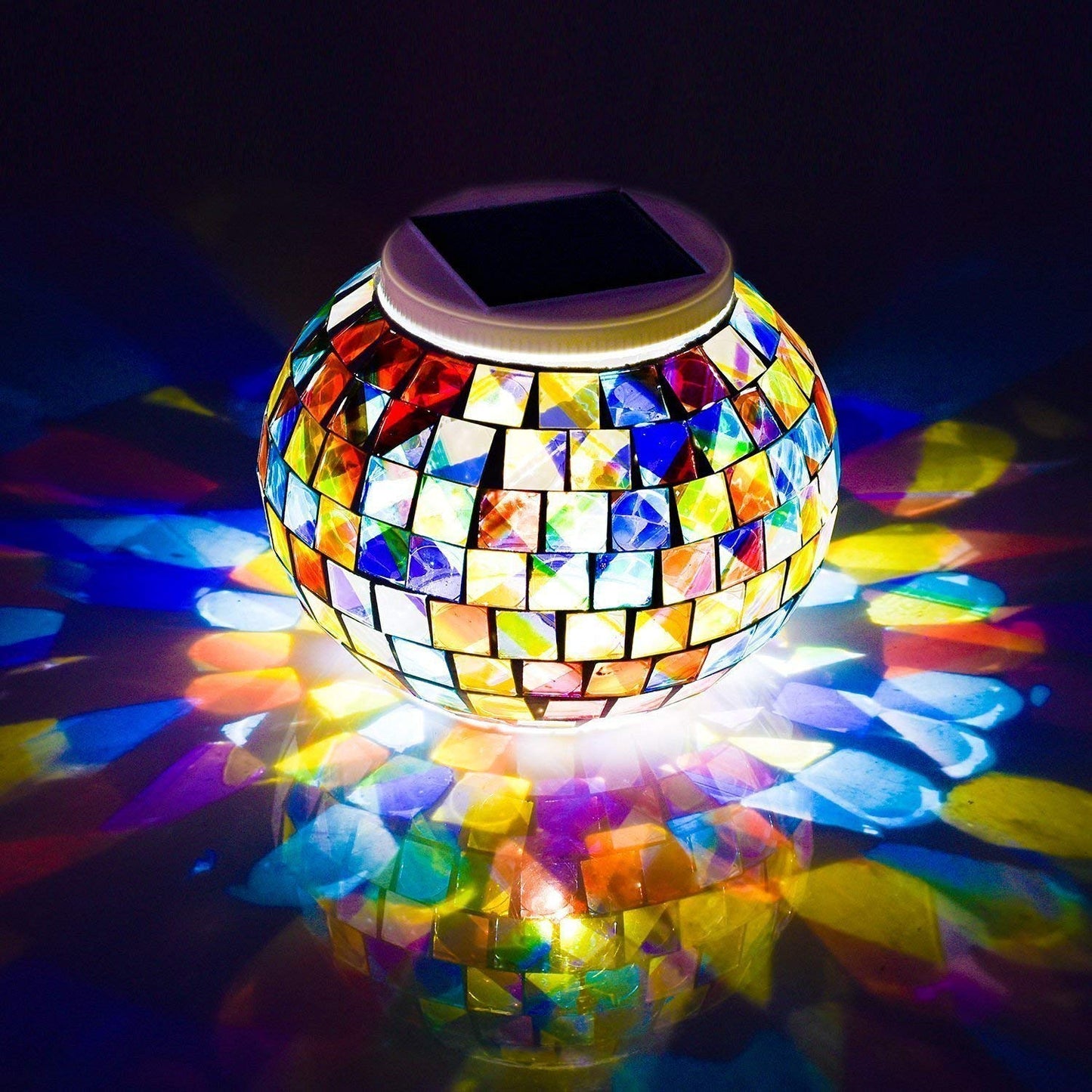 Color Changing Solar Powered Glass Mosaic Ball Led Garden Lights, Rechargeable Outdoor Waterproof Solar Night Lights Table Lamps for Decorations, Ideal Gifts