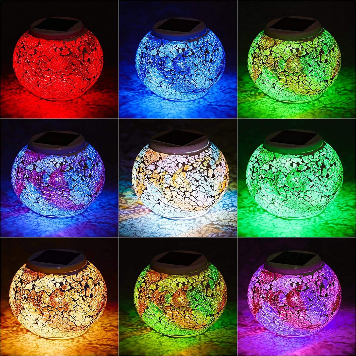 Color Changing Solar Powered Glass Mosaic Ball Led Garden Lights, Rechargeable Outdoor Waterproof Solar Night Lights Table Lamps for Decorations, Ideal Gifts